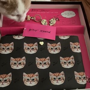 Betsey Johnson Cat Print Pouch - Black and Brown